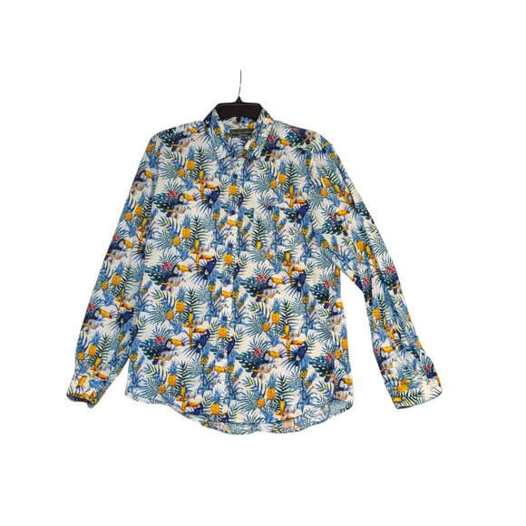 Paisley & Gray Slim Fit Tropical Toucan Parrot Orchid Print Button-Up Shirt L 17 - Picture 1 of 4